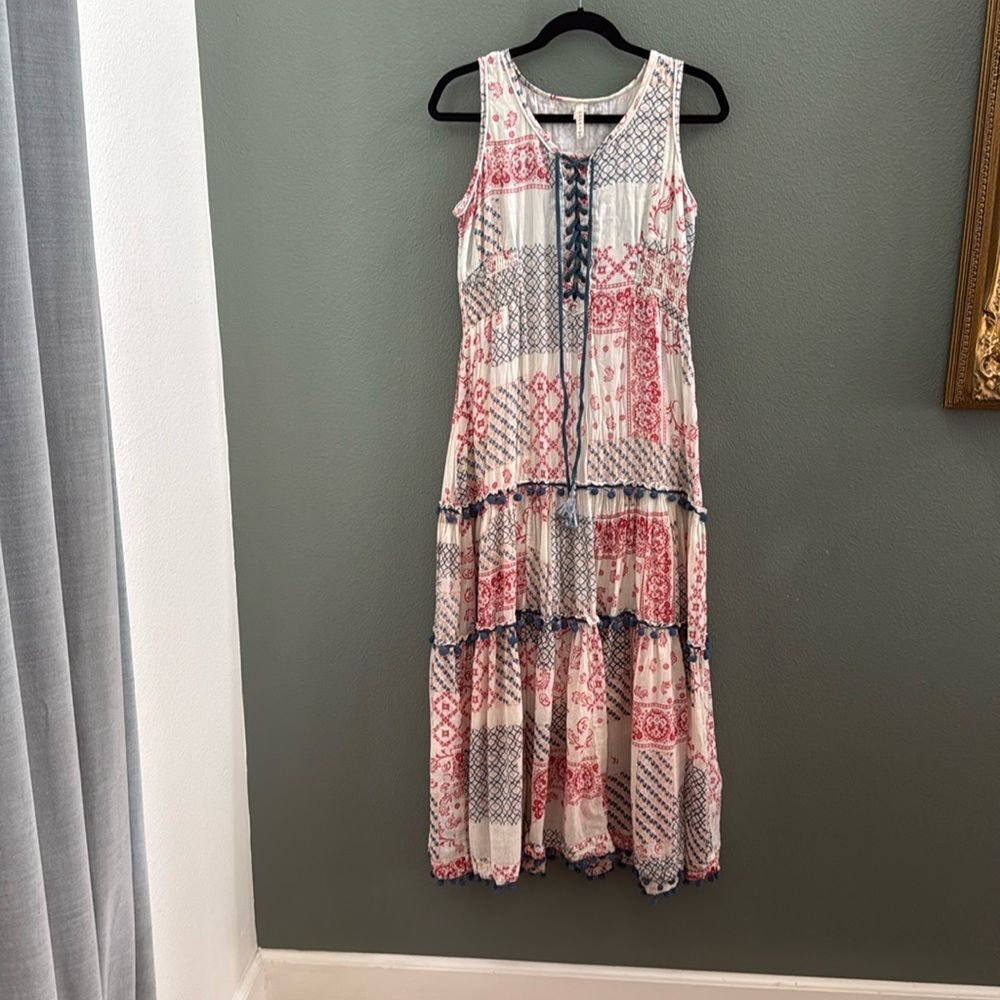 RAGA Sz S Long Boho Maxi Dress Patchwork Bandana Print